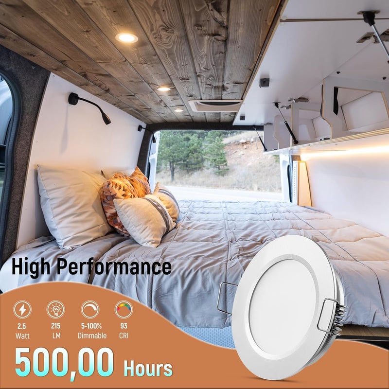Obeaming 8 Pack 12 Volt LED Puck Light RV Recessed Mount Ceiling Light 2.75” 12V Down Light for Camper Van Truck Boat Interior Ceiling Kitchen Cabinet Lighting CRI 93 (Silver/Cool White) - Image 2